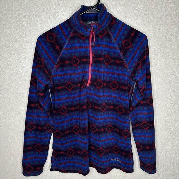 Eddie Bauer Women's 1/4 Zip Aztec Print Fleece Pullover Sweater Size XL - Picture 2 of 5